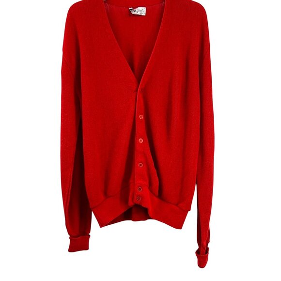 Vintage Jantzen Red Cardigan Mens L USA Made 70s 80s Classic Knit Sweater Used - Picture 12 of 12